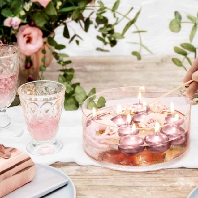 50 x Petite Bougie flottante Ronde Métallisée Rose Gold