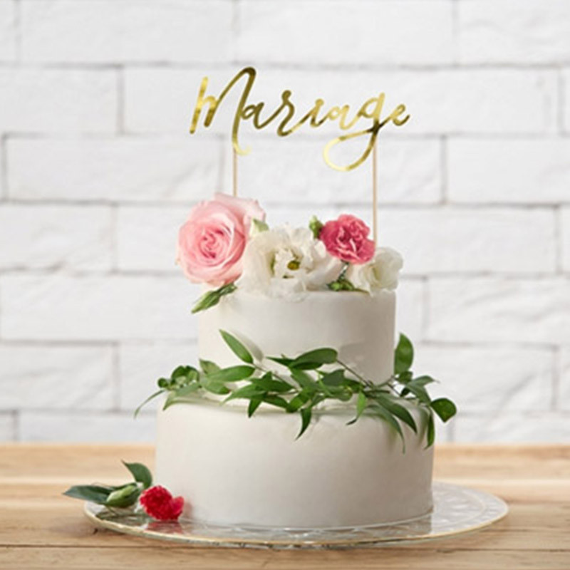 Cake Topper Mariage Or