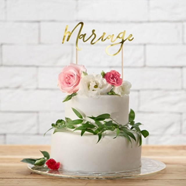 Cake Topper Mariage Or