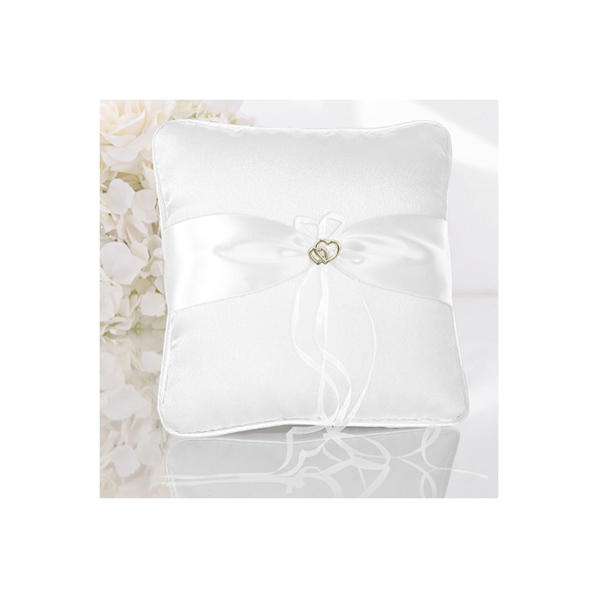 Coussin d'alliance en Satin et Coeur Or