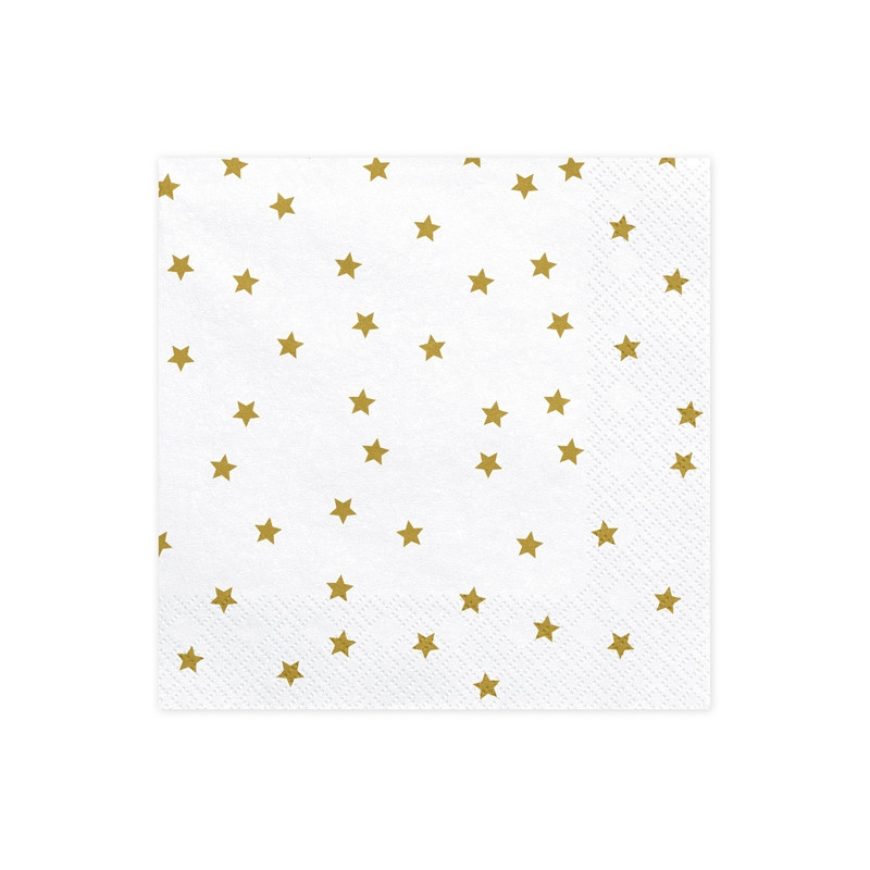 20 serviettes en papier blanches et étoiles dorées
