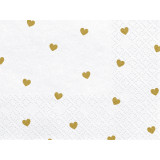 20 serviettes en papier blanches et coeur dorés