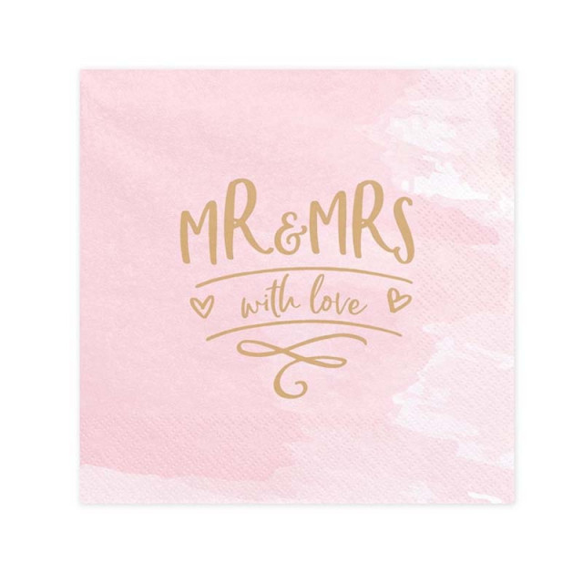 x20 Serviettes papier Rose Mr&Mrs