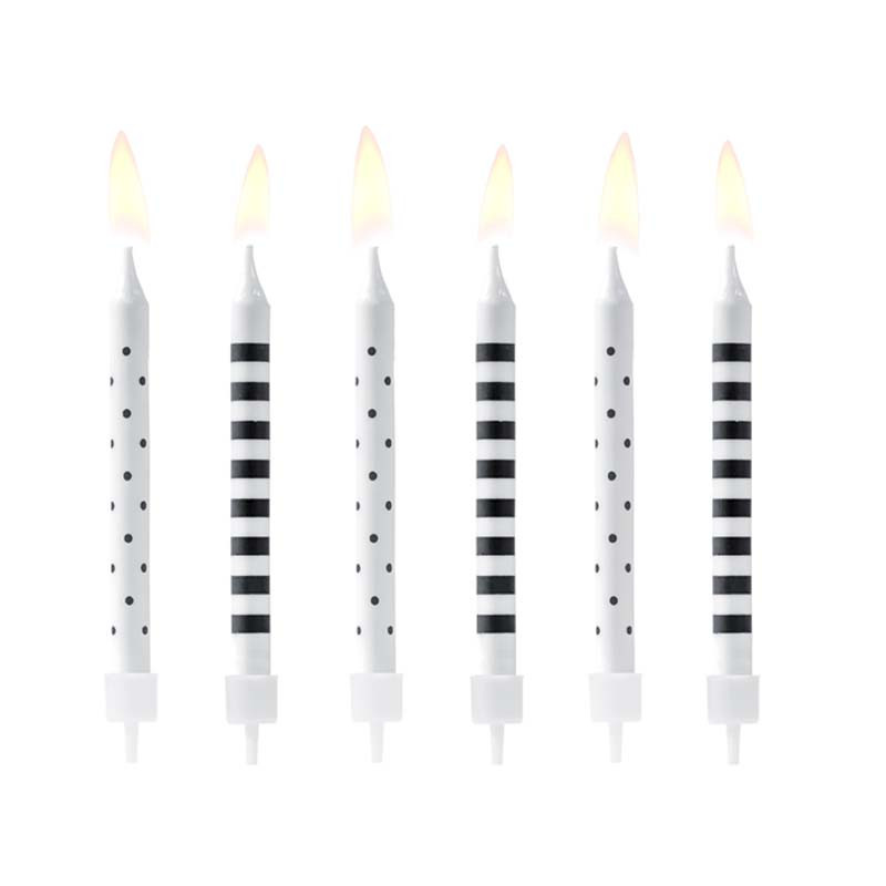 x6 Bougies anniversaire Noires et Blanches 6,5 cm