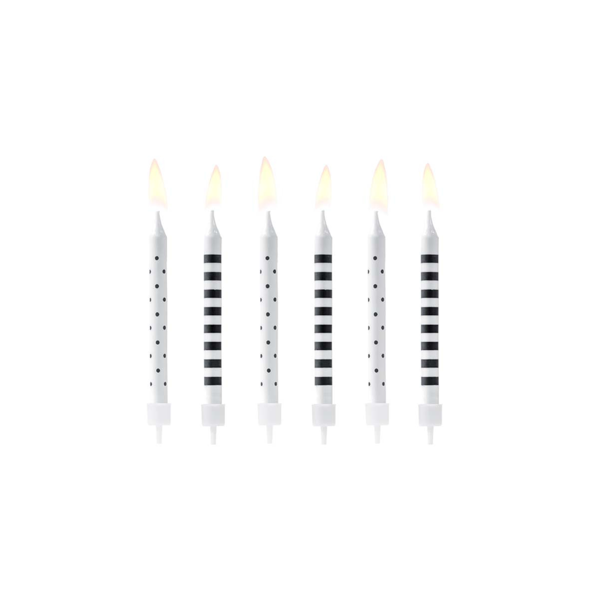 x6 Bougies anniversaire Noires et Blanches 6,5 cm