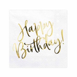 x20 Serviettes Happy Birthday Anniversaire OR