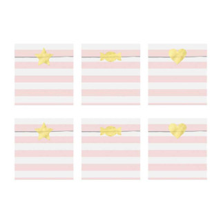 x6 Sachets Anniversaire Rayé rose blanc avec stickers