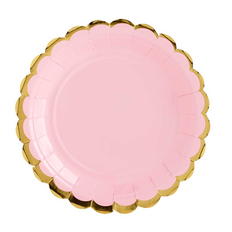 8 Petites Assiettes Rose Pastel avec Couronnes Dorées - Les Bambetises