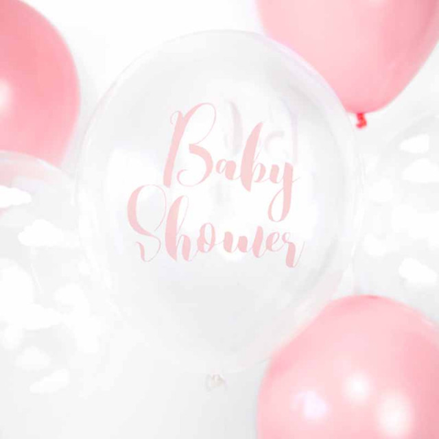x6 Ballon Baby Shower transparent écriture rose 30 cm