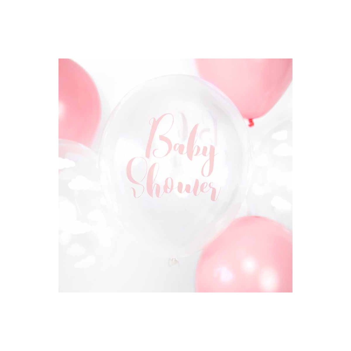 x6 Ballon Baby Shower transparent écriture rose 30 cm