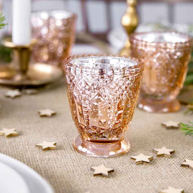 x4 Bougeoir verre Rose Gold 8 cm