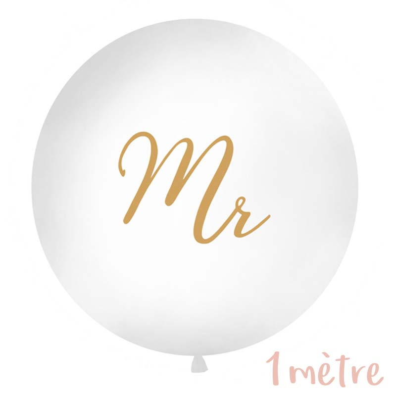 Ballon géant baudruche "Mr" en or 1 mètre - Blanc