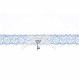 Jarretière Mariage bleue ruban blanc et clef