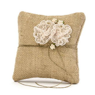 Coussin d'alliance Jute et fleurs dentelle