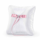 Coussin d'alliance en Satin Blanc et Ruban Rose