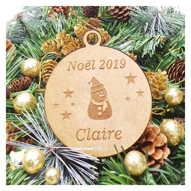 Boule Noël Personnalisable en bois Bonhomme de Neige