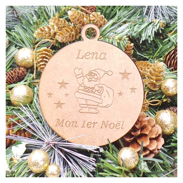 Boule Noël Personnalisable en bois Père Noël