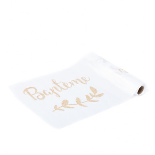 Chemin de Table Bapteme Satin Blanc et Champagne