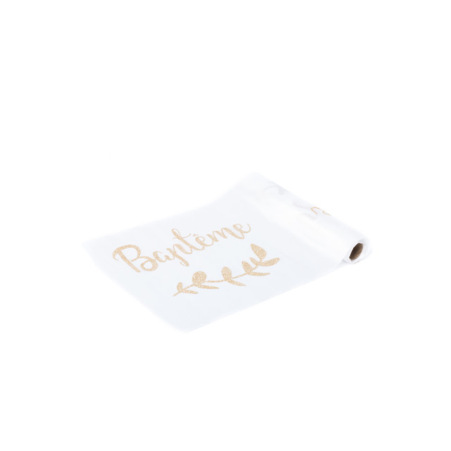 Chemin de Table Bapteme Satin Blanc et Champagne