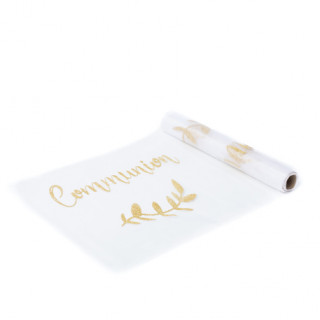 Chemin de table Communion Organza et Or