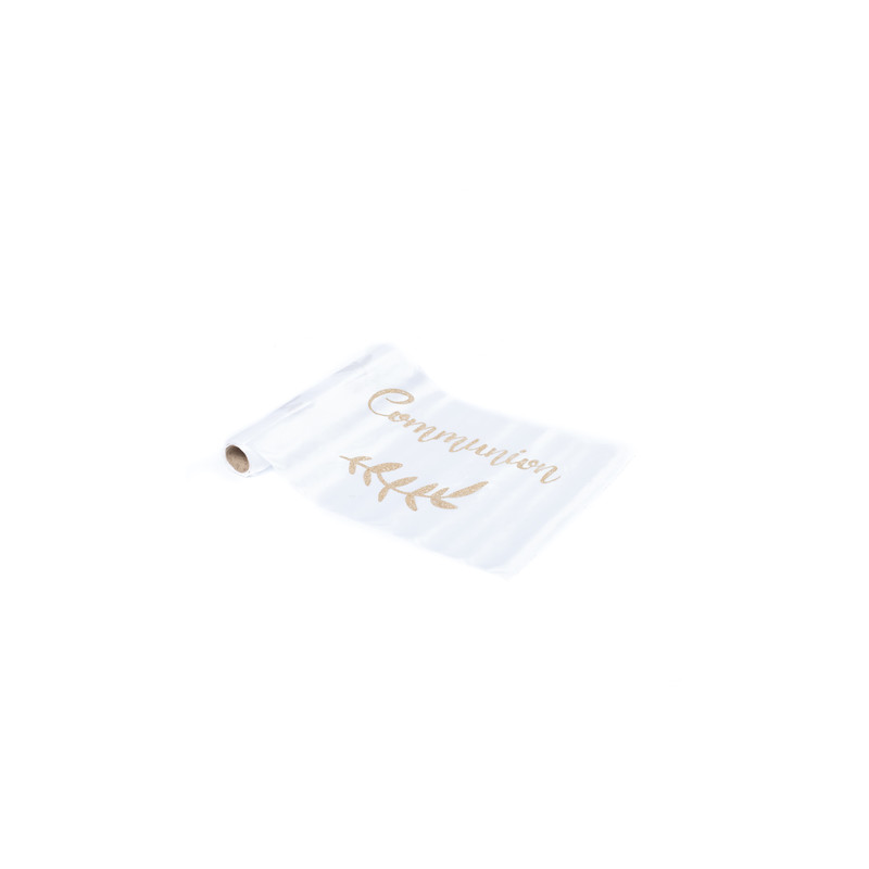 Chemin de Table Communion Satin Blanc et Champagne