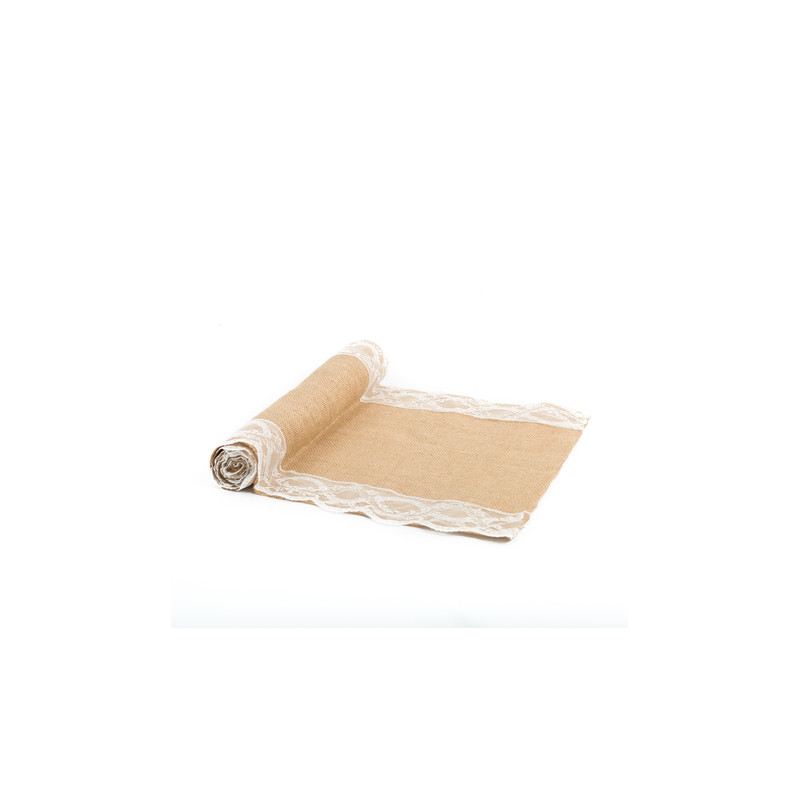 Chemin de Table Jute et bord de dentelle