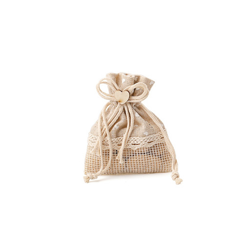 x5 Sachet à dragées coeur en jute