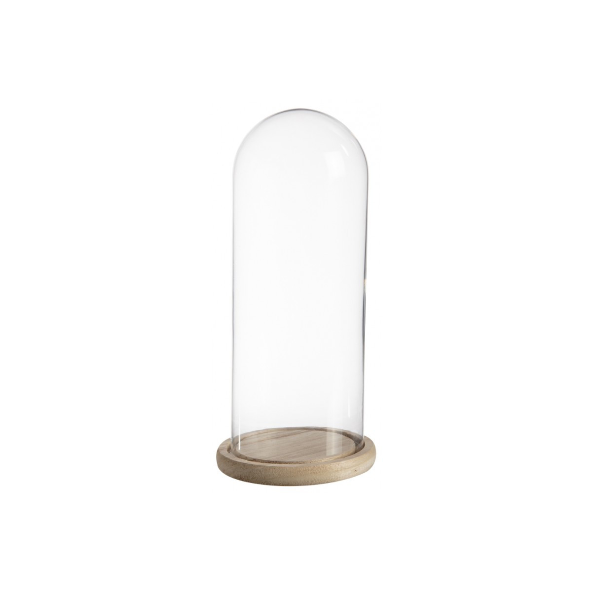 Cloche en verre plateau bois 26.5 x 12 cm