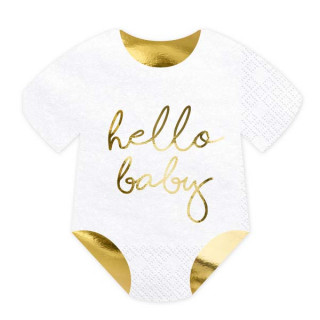 x20 Serviettes Body "Hello Baby" blanche et or