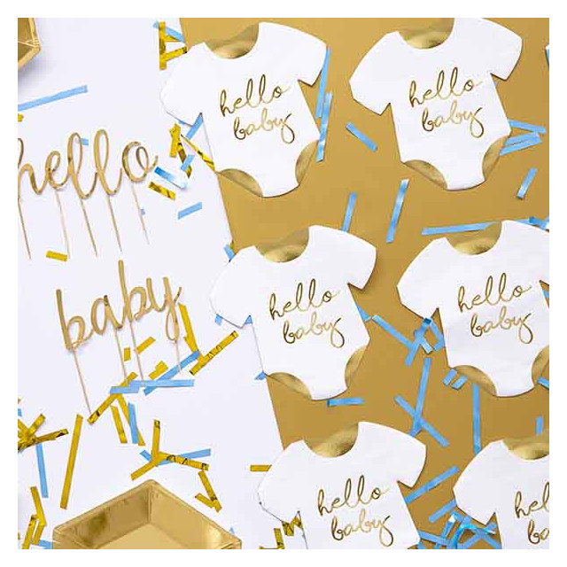 x20 Serviettes Body "Hello Baby" blanche et or