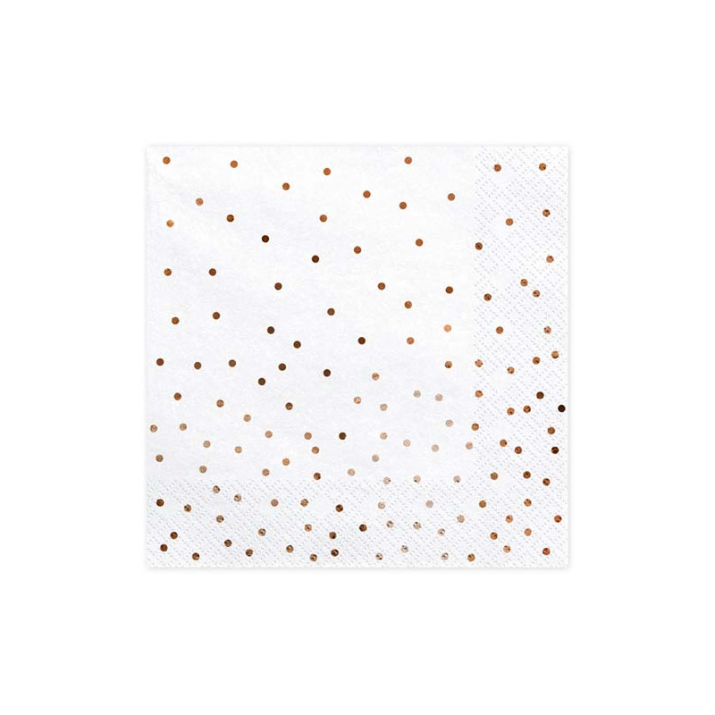 x20 Serviettes papier blanches et pois rose gold