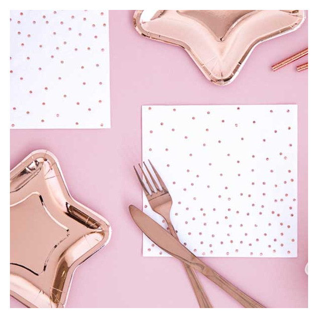 x20 Serviettes papier blanches et pois rose gold