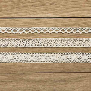 3 Rubans coton dentelle ivoire