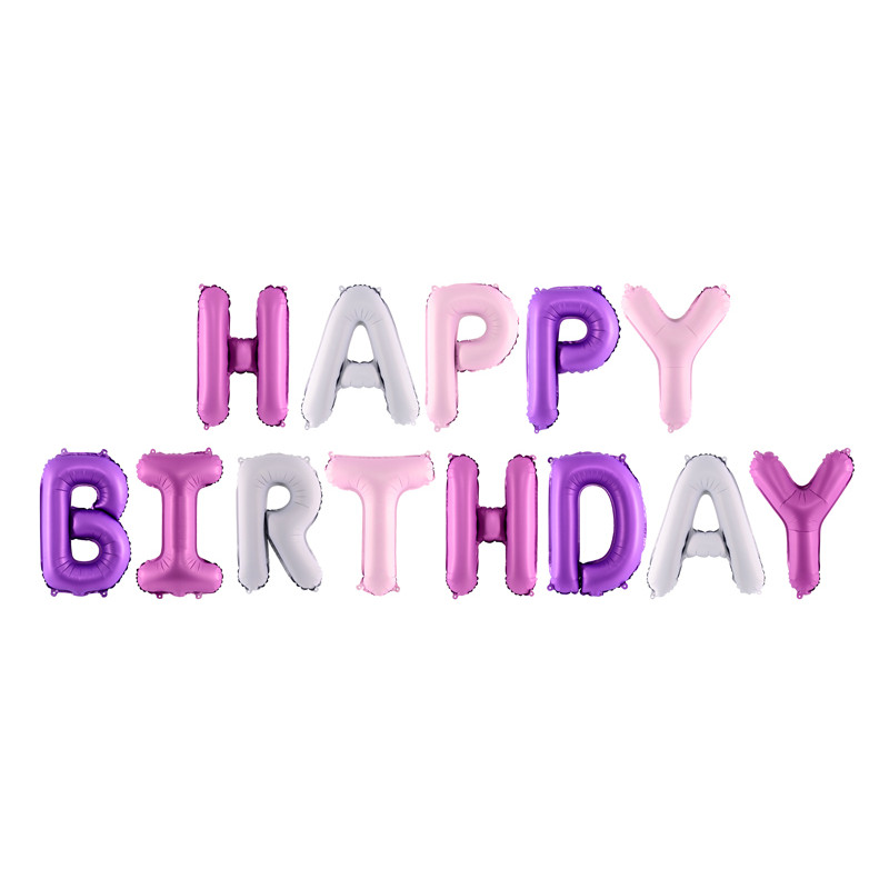 Guirlande ecriture Happy Birthday rose et violet