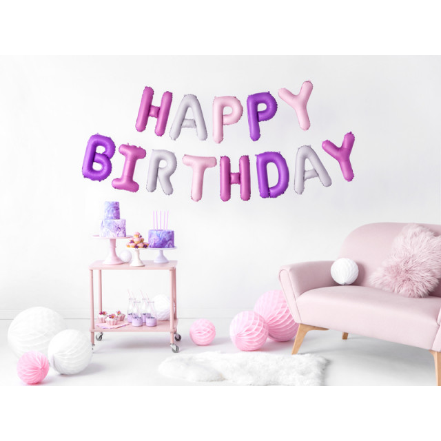 Guirlande de ballon Happy Birthday rose et violet