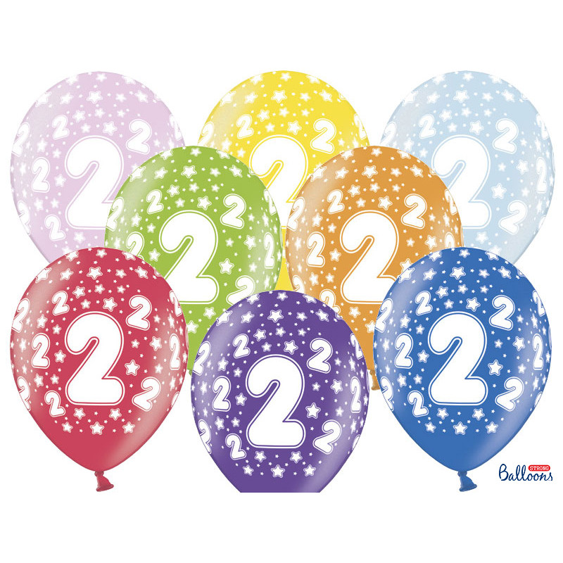 Ballon multicolore anniversaire 2 ans x6