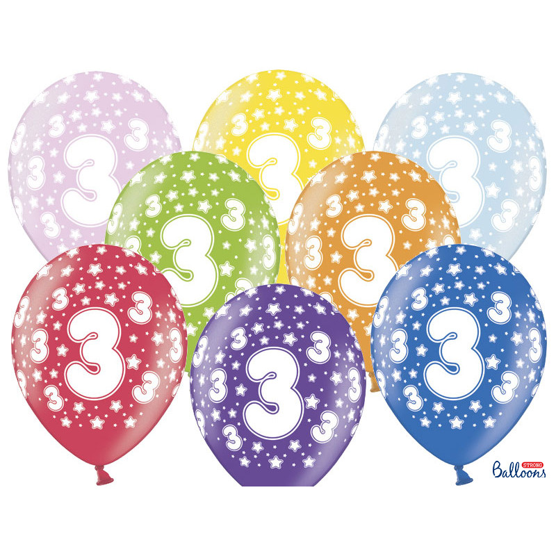 Ballon multicolore anniversaire 3 ans x6