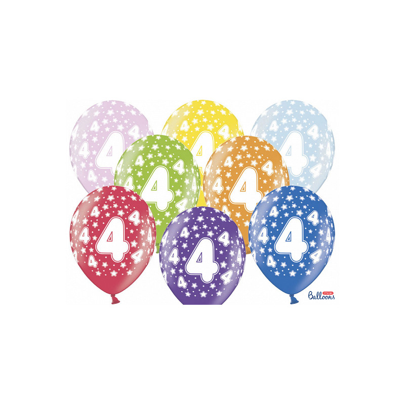 Ballon anniversaire 4 ans multicolore x 6 - Mes Fêtes