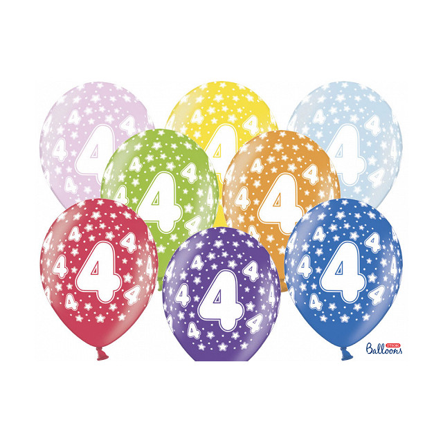 Ballon anniversaire 4 ans multicolore x 6 - Mes Fêtes