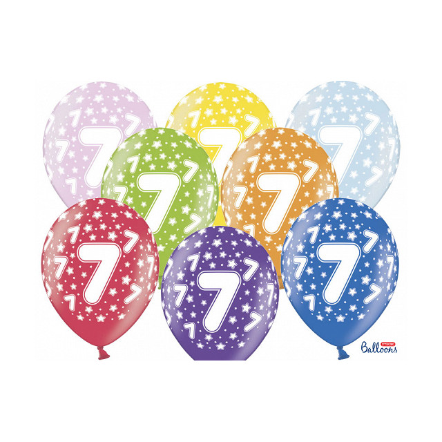 Ballon anniversaire 7 ans multicolore x 6 - Mes Fêtes