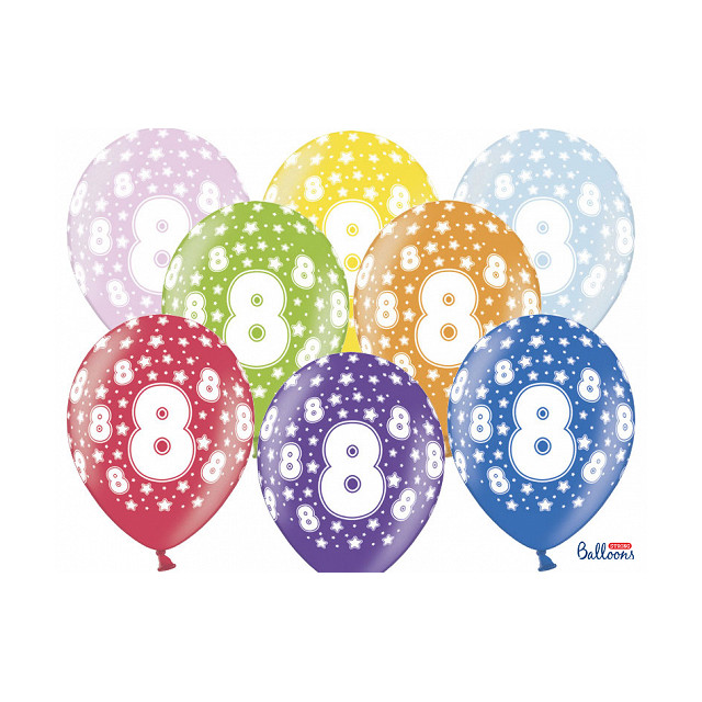 Ballons anniversaire multicolores 10 ans - dia. 25 cm - lot de 8