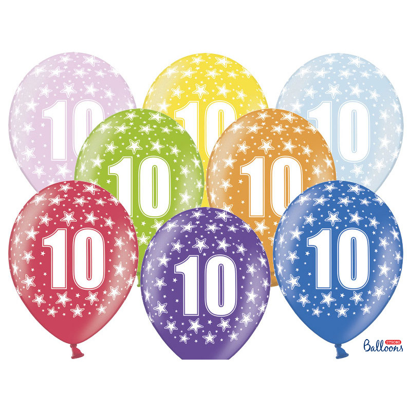 10 Ballons de Baudruche Multicolore Anniversaire 10 ans - Jour de