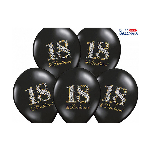 Ballon anniversaire 18 ans noir et or x6