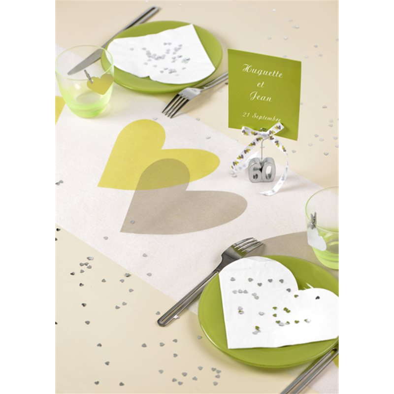 Chemin de Table Coeur Vert et Gris