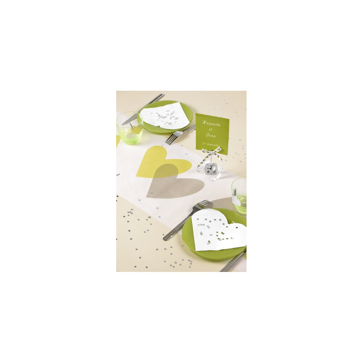 Chemin de Table Coeur Vert et Gris