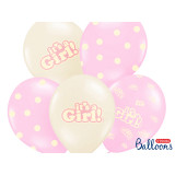 Ballon Baby Shower It's a Girl beige et rose