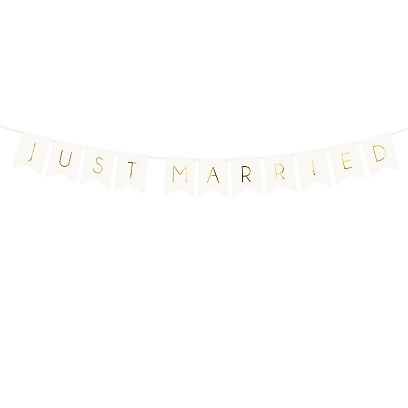 Guirlande fanions "Just married" blanc et or