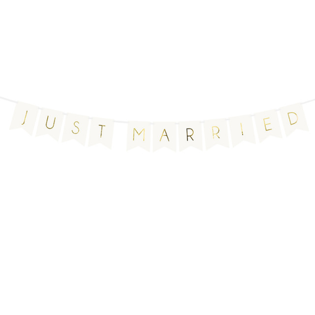 Guirlande fanions "Just married" blanc et or