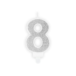 Bougie anniversaire chiffre 9 argent paillettes - Dragées Anahita