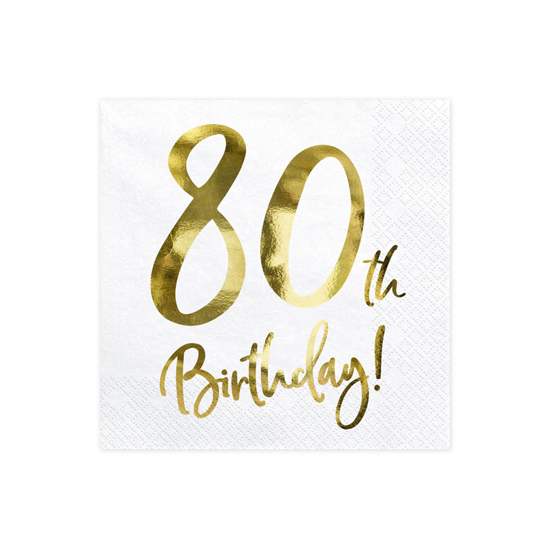 x20 Serviettes Anniversaire 80 ans OR